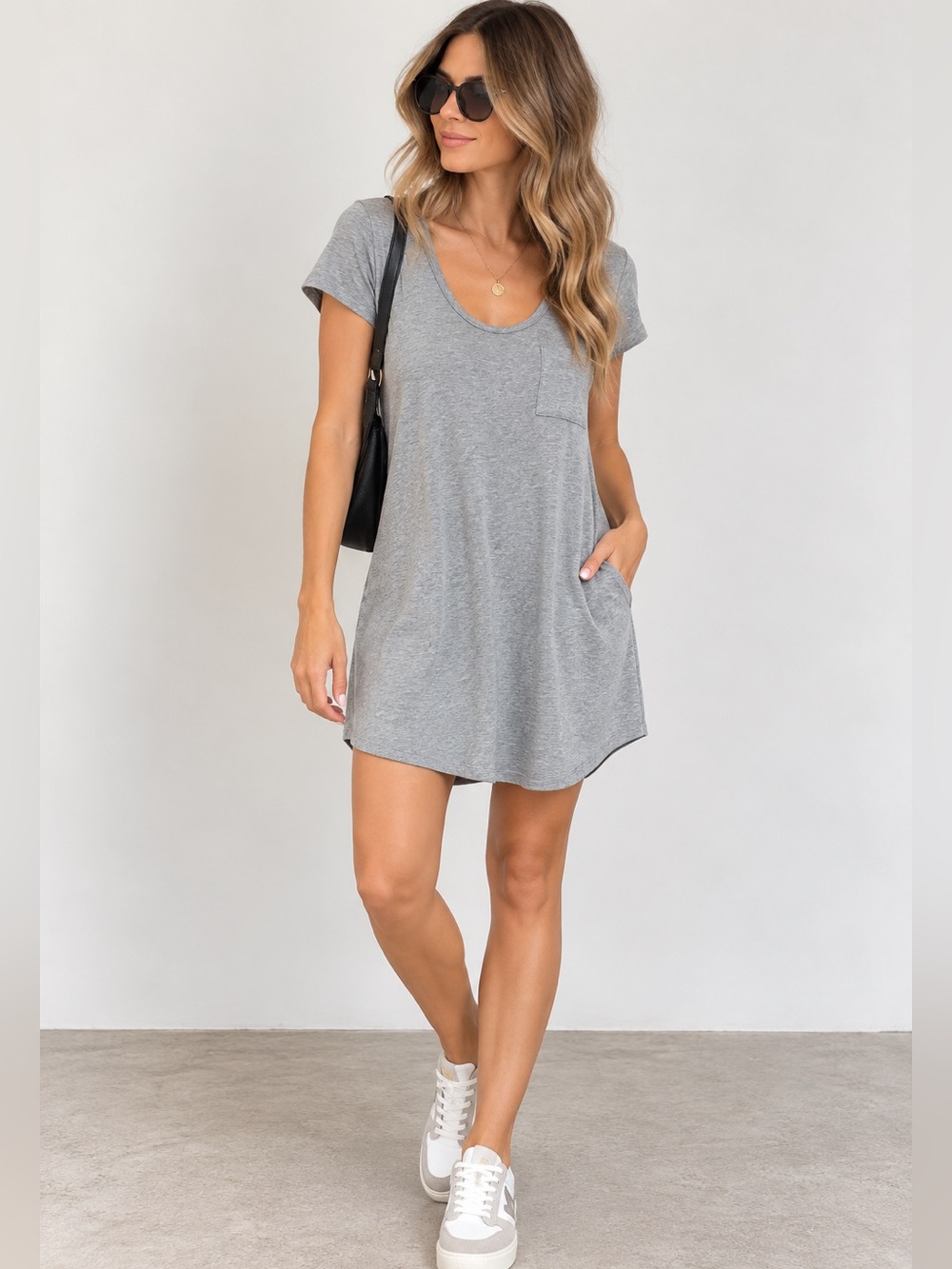 Splendid Heather Gray T-Shirt Dress Front Pocket Short Sleeve Cotton Large $128